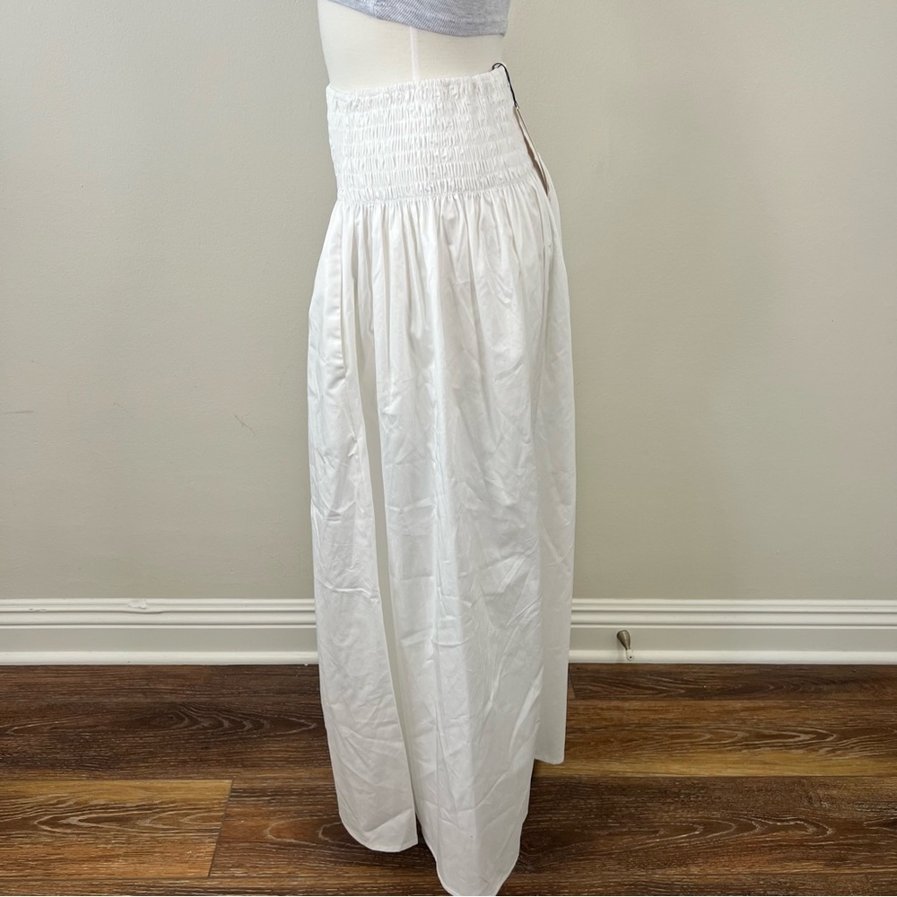 ZARA White Smocked Maxi Skirt Cottagecore Pockets Elastic Waist Size M/L NWT - Picture 4 of 7